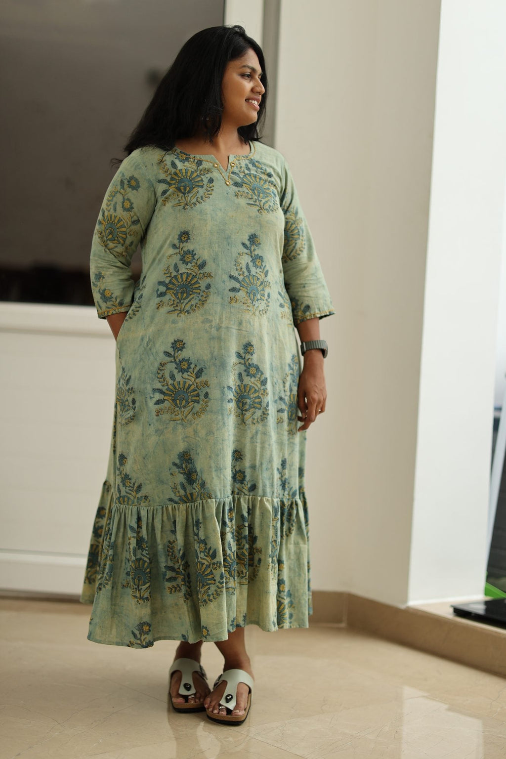 Three-quarter view showing fit and drape