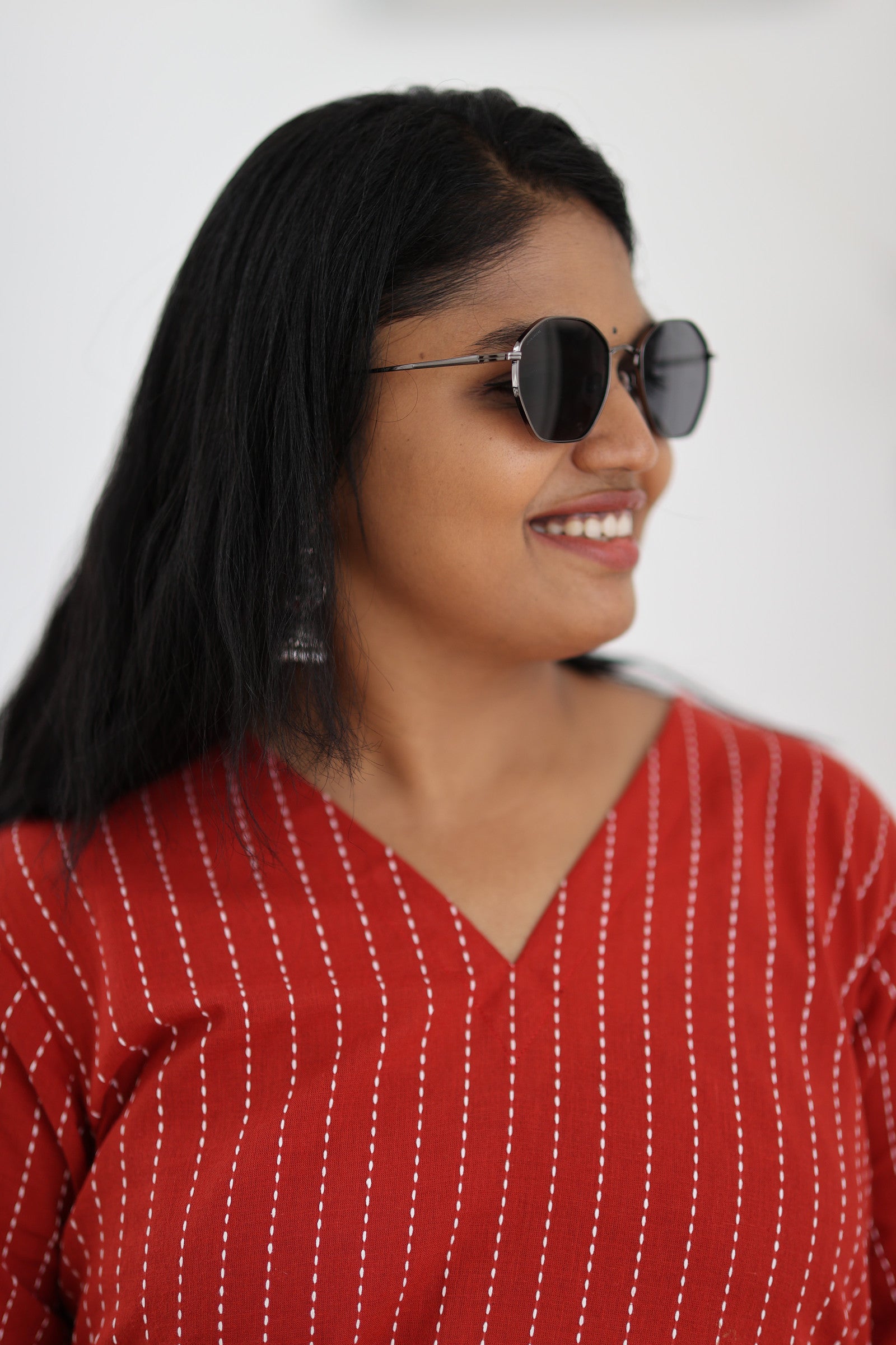 30+ office styling in red striped V-neck kurta