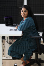 Seated office comfort in teal striped 30+ kurta