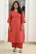 Brick Red Textured 30+ Women Everyday Office Kurta (Top + Bottom) | MAGI0010
