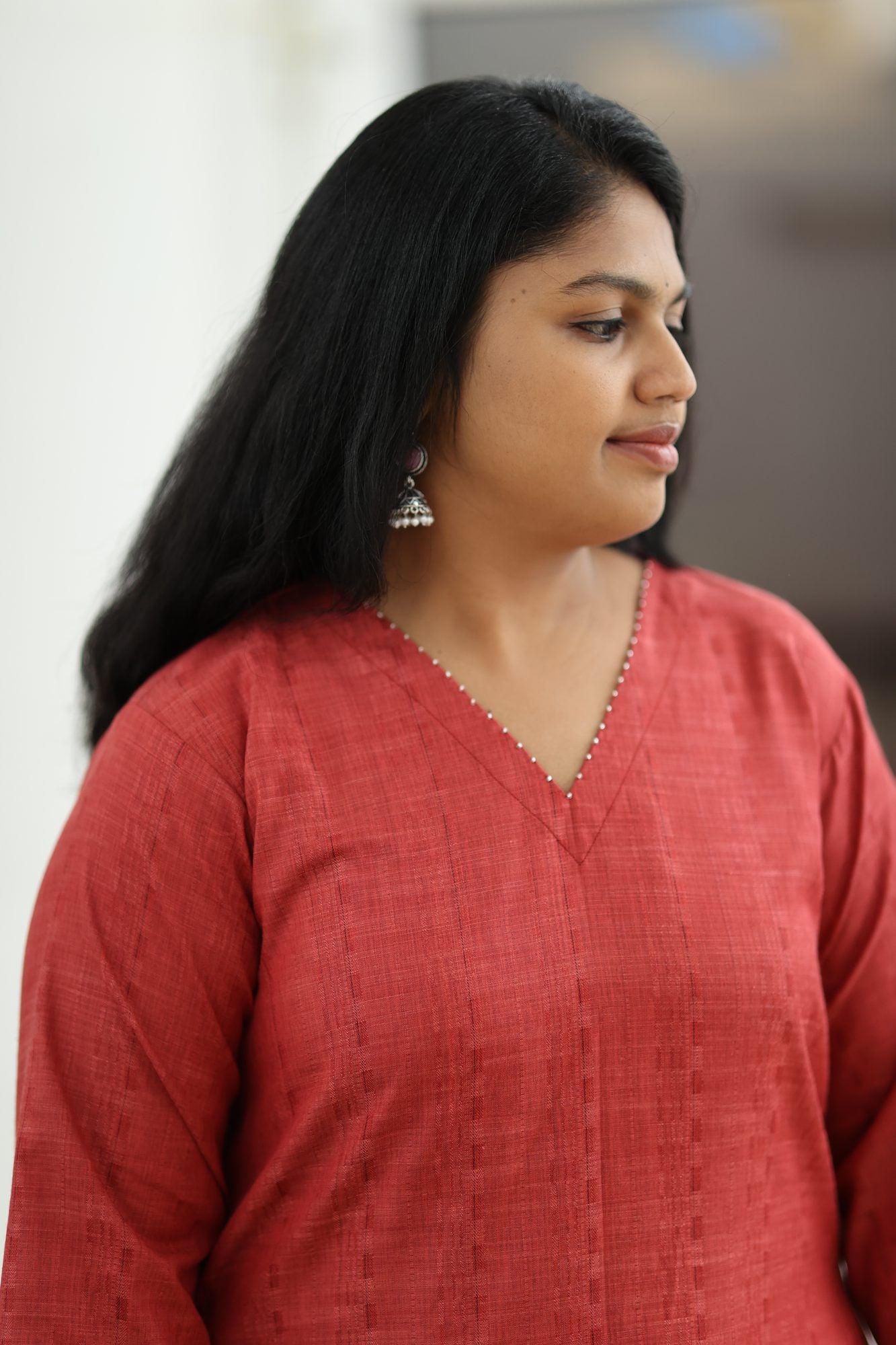 Brick Red Textured 30+ Women Everyday Office Kurta (Top + Bottom) | MAGI0010