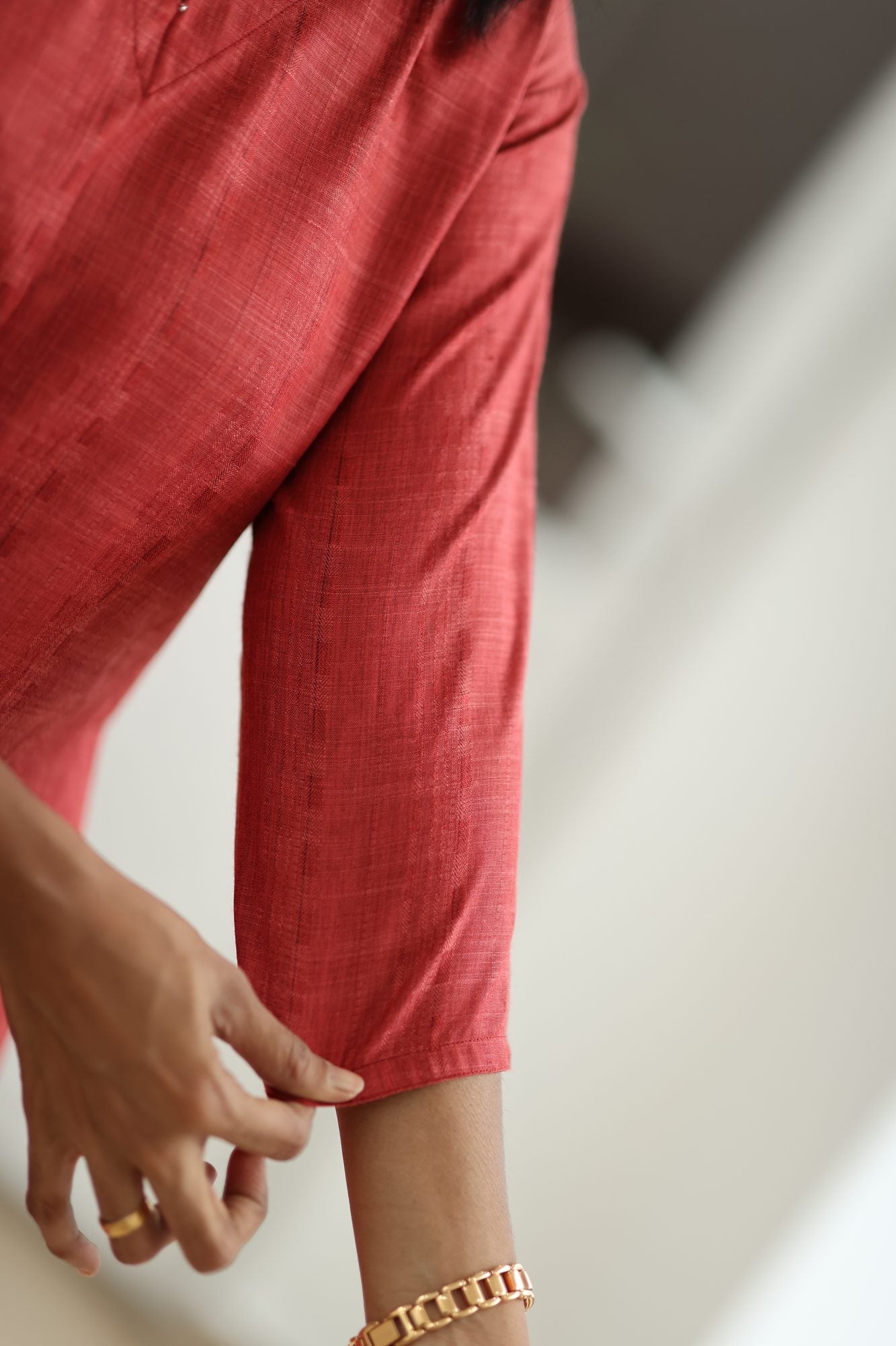 Brick Red Textured 30+ Women Everyday Office Kurta (Top + Bottom) | MAGI0010