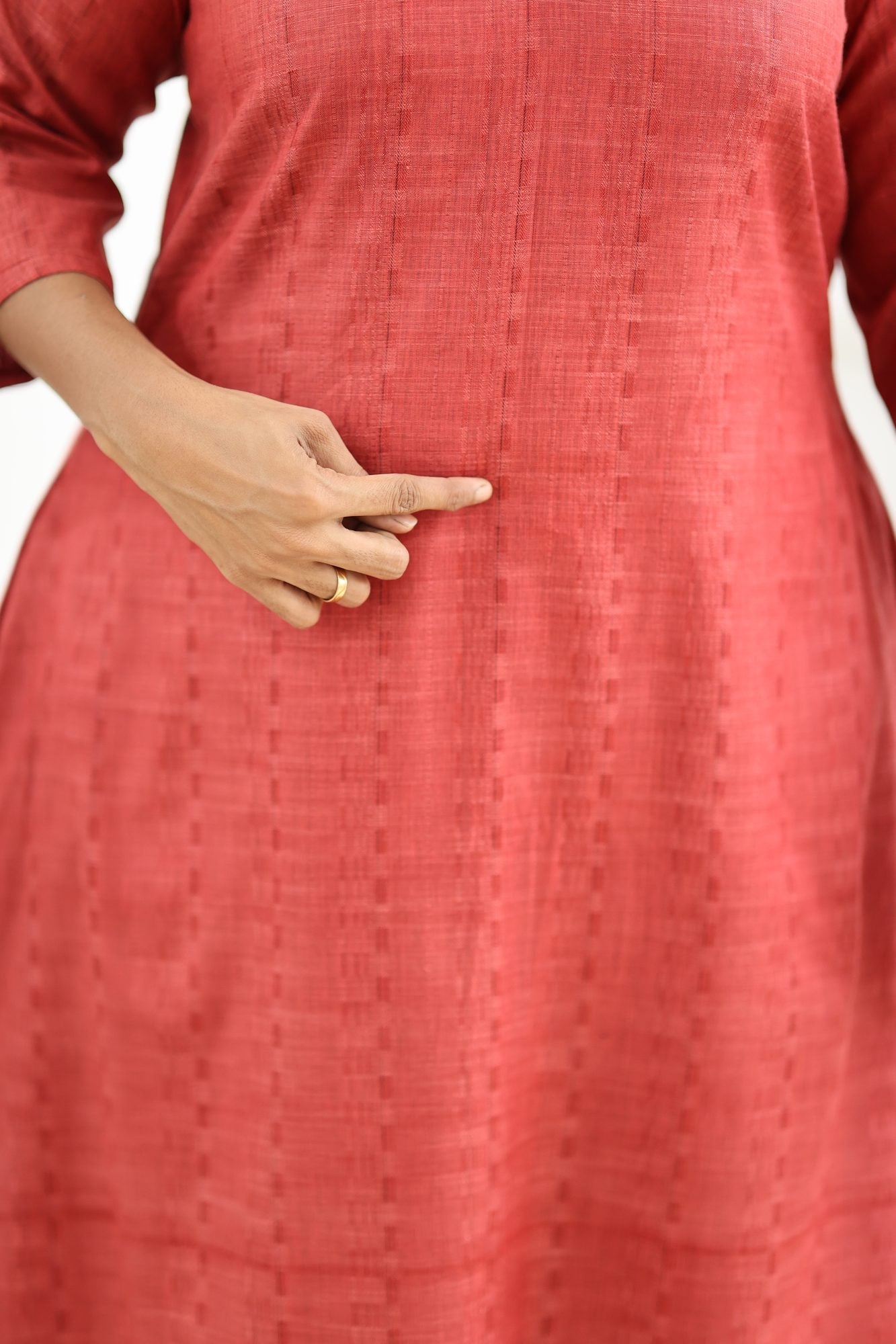 Brick Red Textured 30+ Women Everyday Office Kurta (Top + Bottom) | MAGI0010