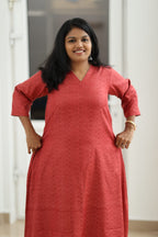Brick Red Textured 30+ Women Everyday Office Kurta (Top + Bottom) | MAGI0010