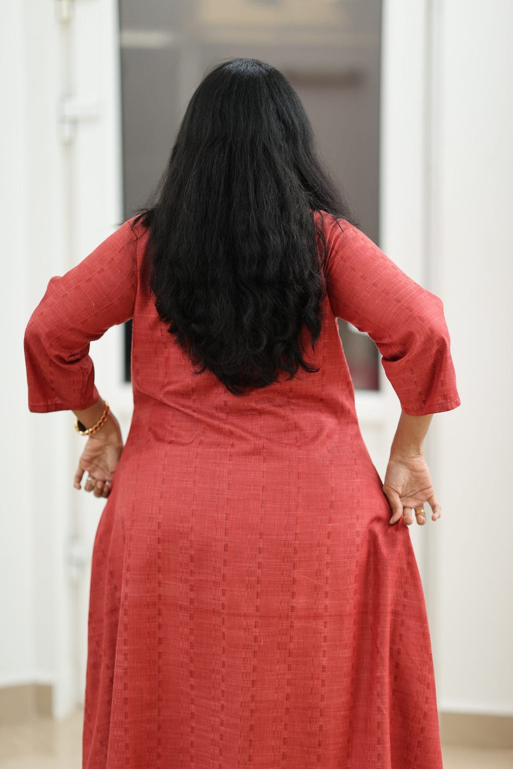 Brick Red Textured 30+ Women Everyday Office Kurta (Top + Bottom) | MAGI0010