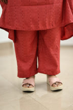 Brick Red Textured 30+ Women Everyday Office Kurta (Top + Bottom) | MAGI0010
