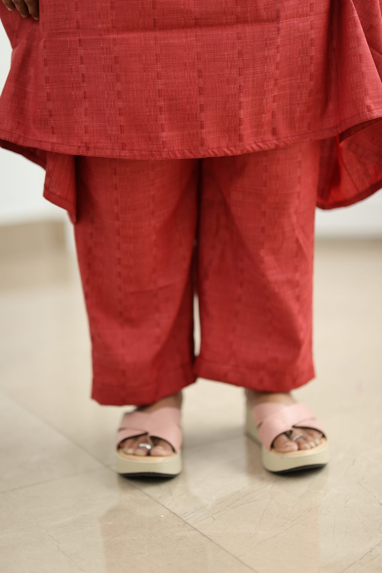 Brick Red Textured 30+ Women Everyday Office Kurta (Top + Bottom) | MAGI0010