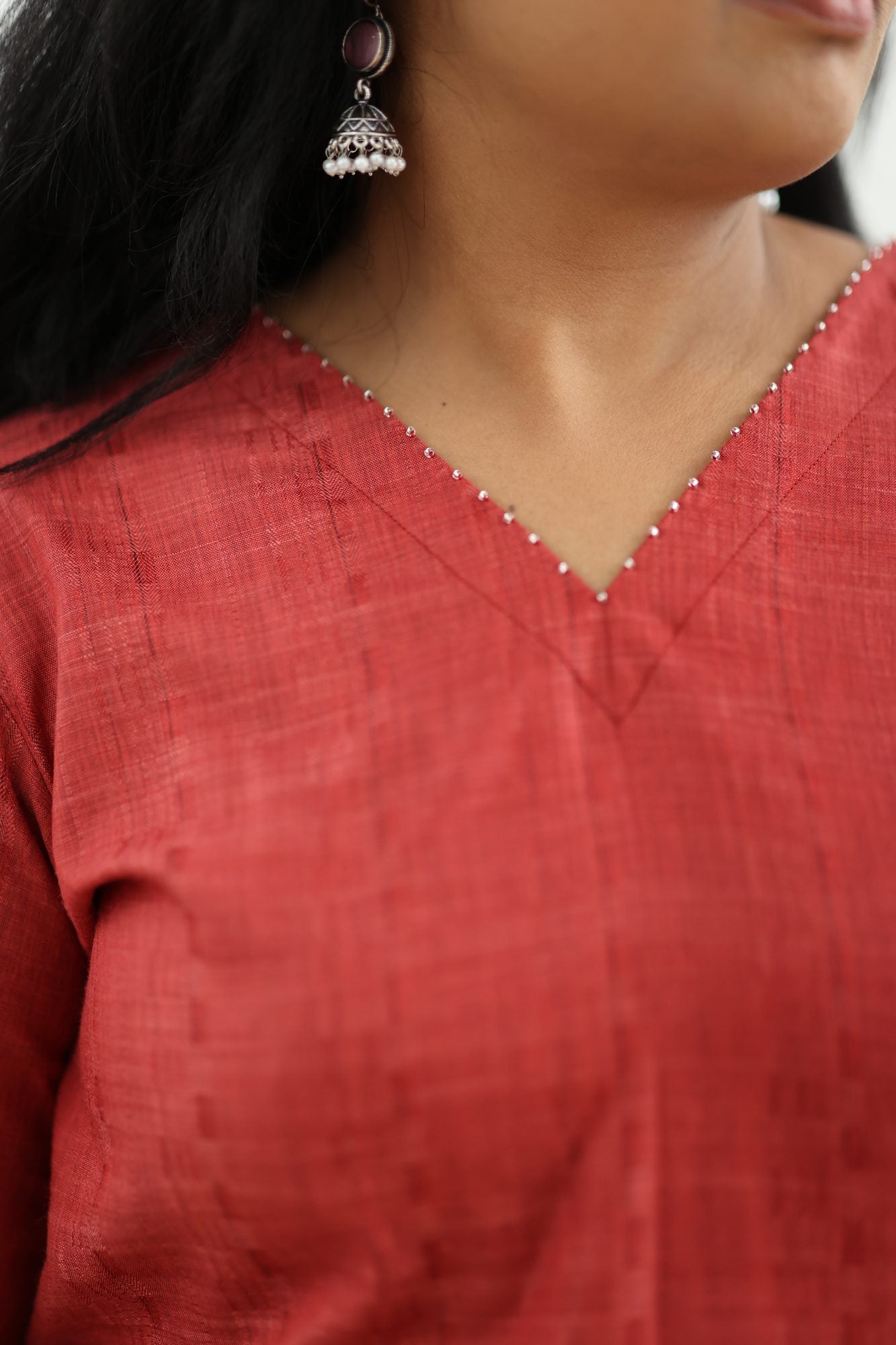 Brick Red Textured 30+ Women Everyday Office Kurta (Top + Bottom) | MAGI0010