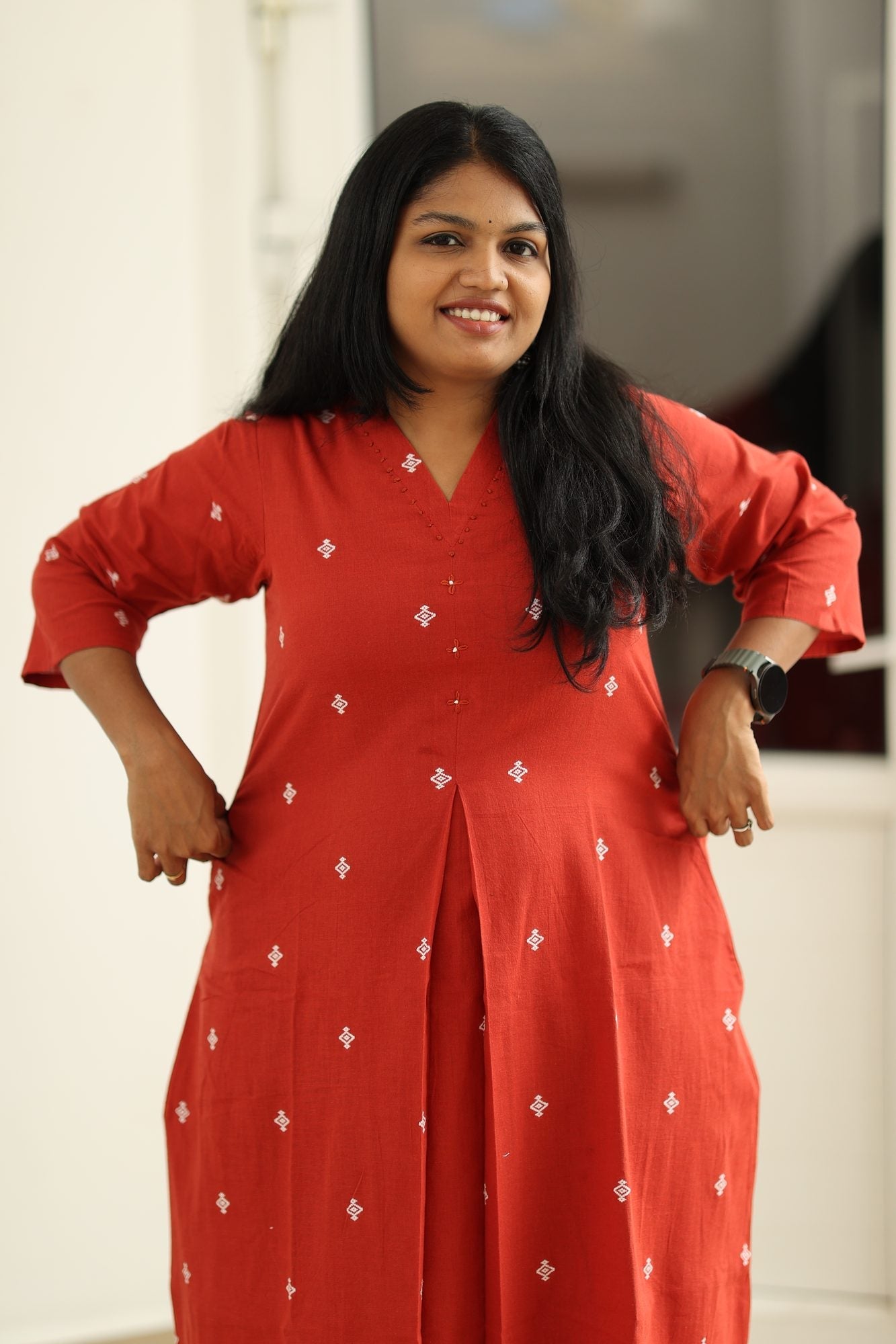 Red Woven Butta 30+ Women Everyday Office Kurta (Top + Bottom) | MAGI0012