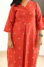 Red Woven Butta 30+ Women Everyday Office Kurta (Top + Bottom) | MAGI0012