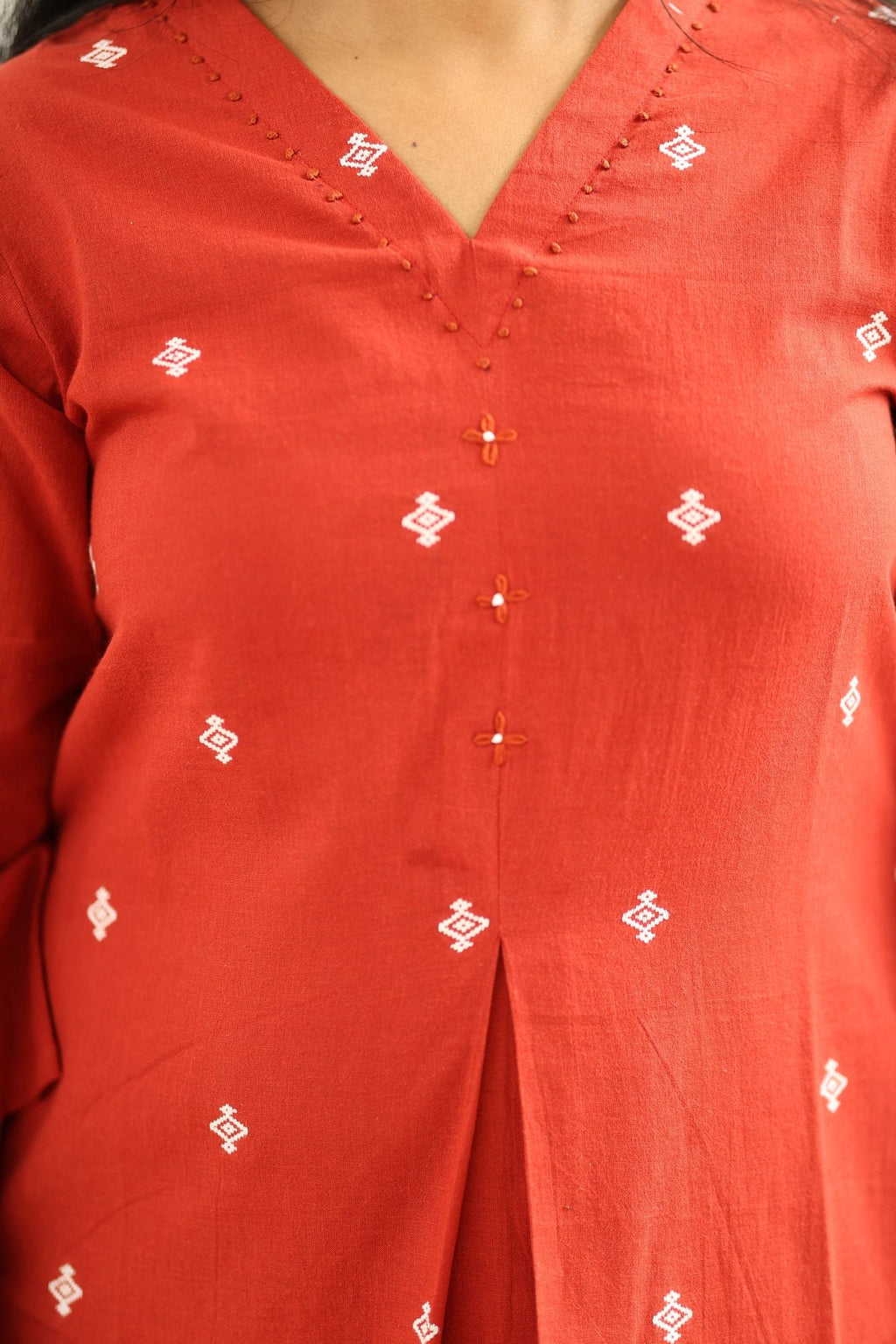 Red Woven Butta 30+ Women Everyday Office Kurta (Top + Bottom) | MAGI0012
