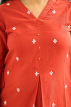 Red Woven Butta 30+ Women Everyday Office Kurta (Top + Bottom) | MAGI0012