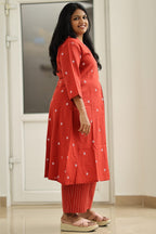 Red Woven Butta 30+ Women Everyday Office Kurta (Top + Bottom) | MAGI0012