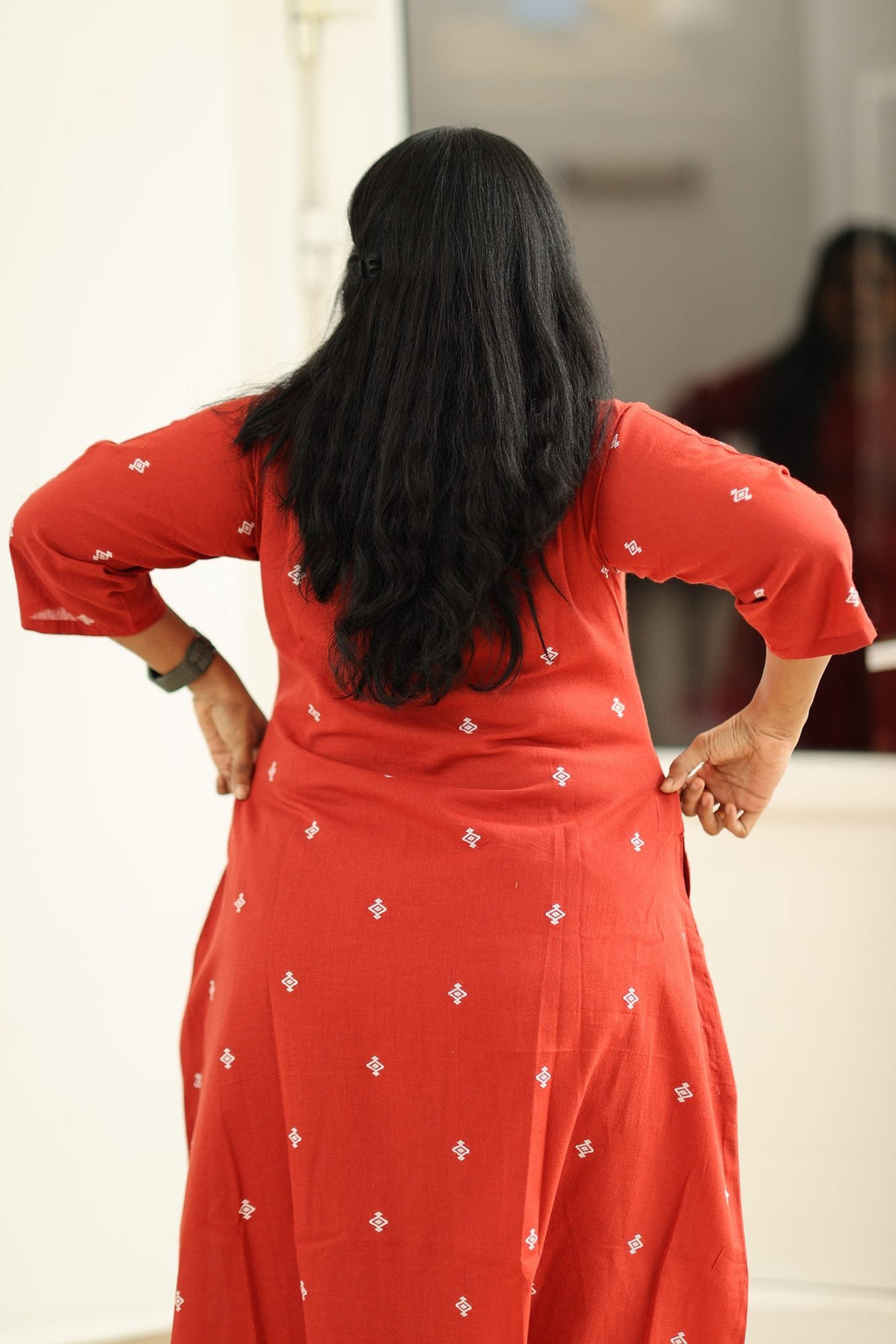 Red Woven Butta 30+ Women Everyday Office Kurta (Top + Bottom) | MAGI0012