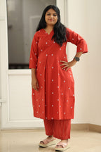 Red Woven Butta 30+ Women Everyday Office Kurta (Top + Bottom) | MAGI0012