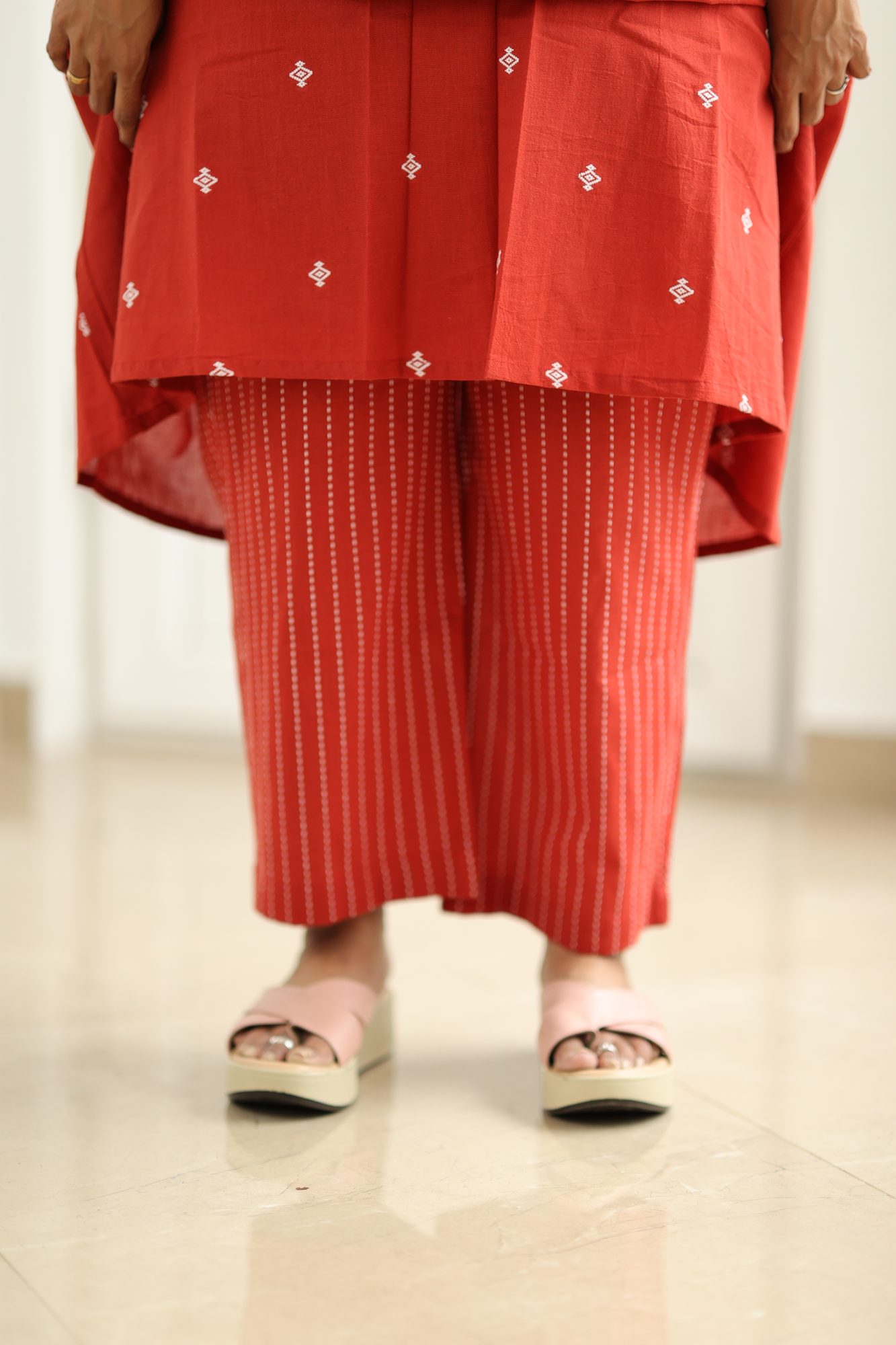 Red Woven Butta 30+ Women Everyday Office Kurta (Top + Bottom) | MAGI0012