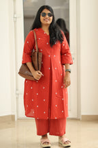 Red Woven Butta 30+ Women Everyday Office Kurta (Top + Bottom) | MAGI0012