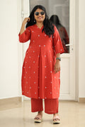 Red Woven Butta 30+ Women Everyday Office Kurta (Top + Bottom) | MAGI0012