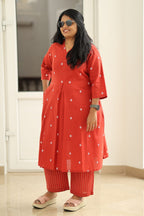 Red Woven Butta 30+ Women Everyday Office Kurta (Top + Bottom) | MAGI0012