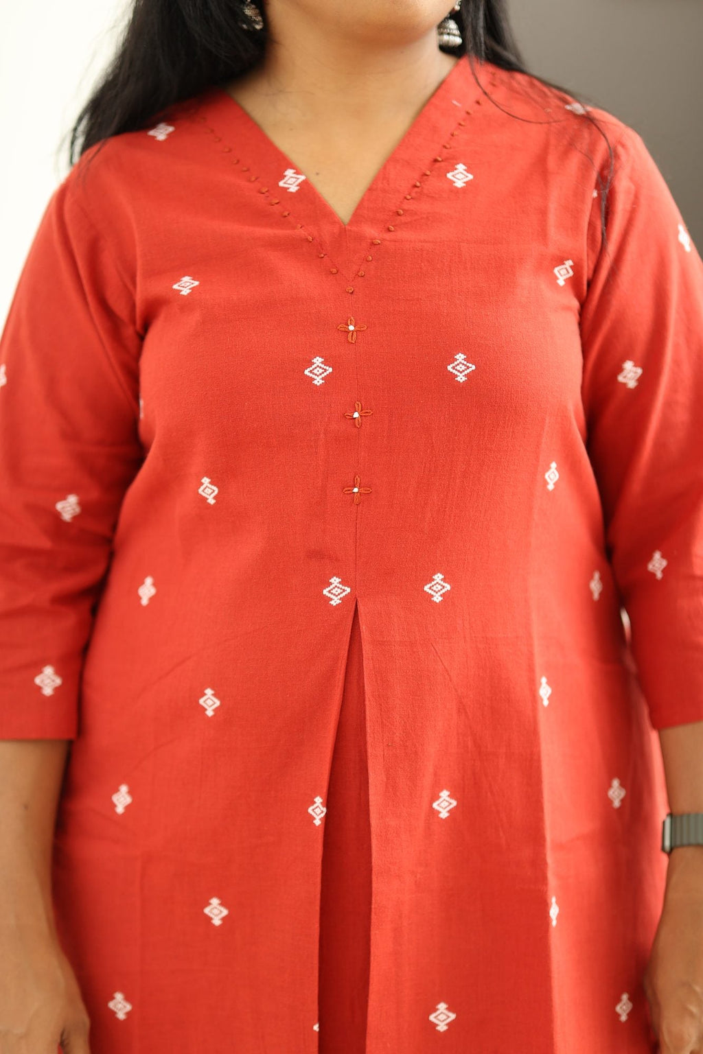 Red Woven Butta 30+ Women Everyday Office Kurta (Top + Bottom) | MAGI0012
