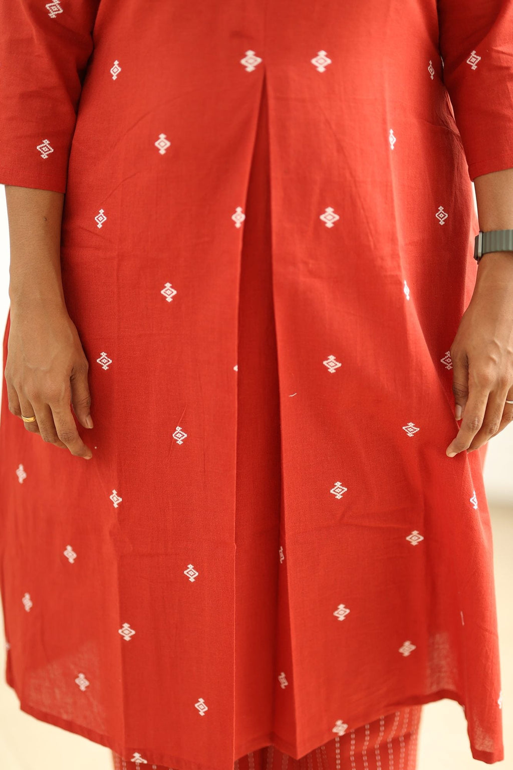 Red Woven Butta 30+ Women Everyday Office Kurta (Top + Bottom) | MAGI0012