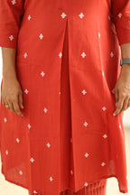 Red Woven Butta 30+ Women Everyday Office Kurta (Top + Bottom) | MAGI0012