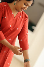 Red Woven Butta 30+ Women Everyday Office Kurta (Top + Bottom) | MAGI0012