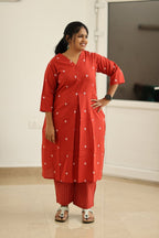 Red Woven Butta 30+ Women Everyday Office Kurta (Top + Bottom) | MAGI0012