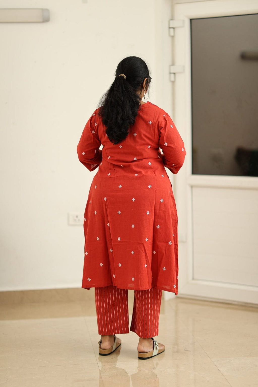 Red Woven Butta 30+ Women Everyday Office Kurta (Top + Bottom) | MAGI0012