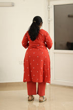 Red Woven Butta 30+ Women Everyday Office Kurta (Top + Bottom) | MAGI0012