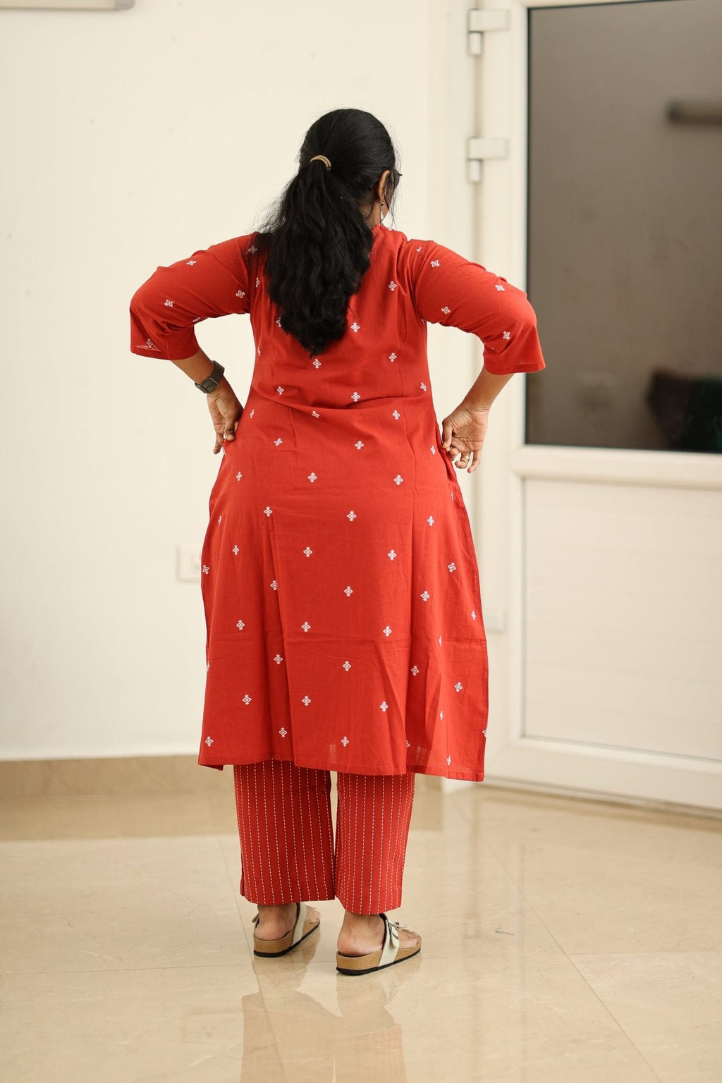 Red Woven Butta 30+ Women Everyday Office Kurta (Top + Bottom) | MAGI0012