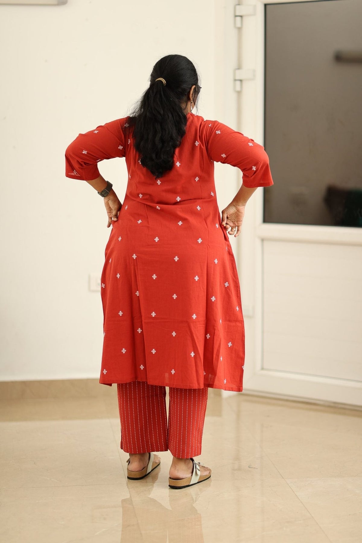 Red Woven Butta 30+ Women Everyday Office Kurta (Top + Bottom) | MAGI0012