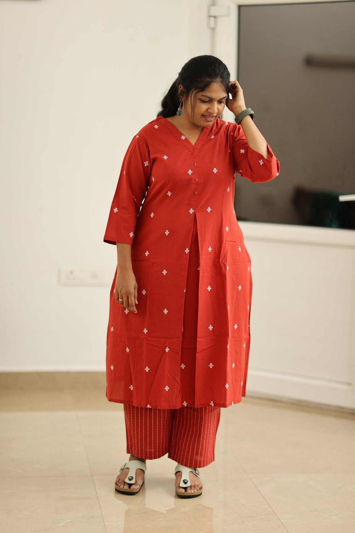 Red Woven Butta 30+ Women Everyday Office Kurta (Top + Bottom) | MAGI0012