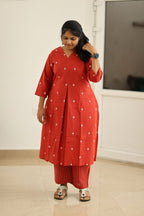 Red Woven Butta 30+ Women Everyday Office Kurta (Top + Bottom) | MAGI0012