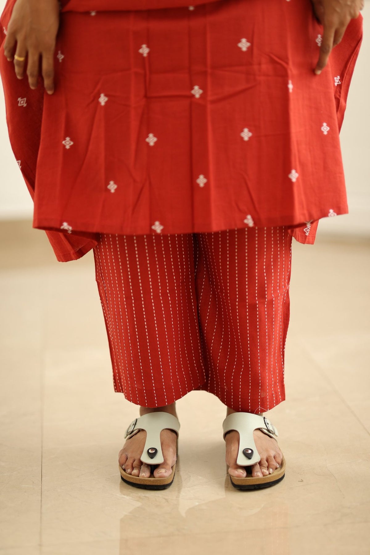 Red Woven Butta 30+ Women Everyday Office Kurta (Top + Bottom) | MAGI0012