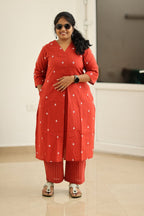 Red Woven Butta 30+ Women Everyday Office Kurta (Top + Bottom) | MAGI0012