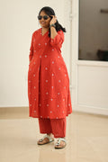 Red Woven Butta 30+ Women Everyday Office Kurta (Top + Bottom) | MAGI0012