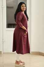 Maroon Hand-Embroidered Floral 30+ Women Everyday Office Kurta (Top Only) | MAGI0013