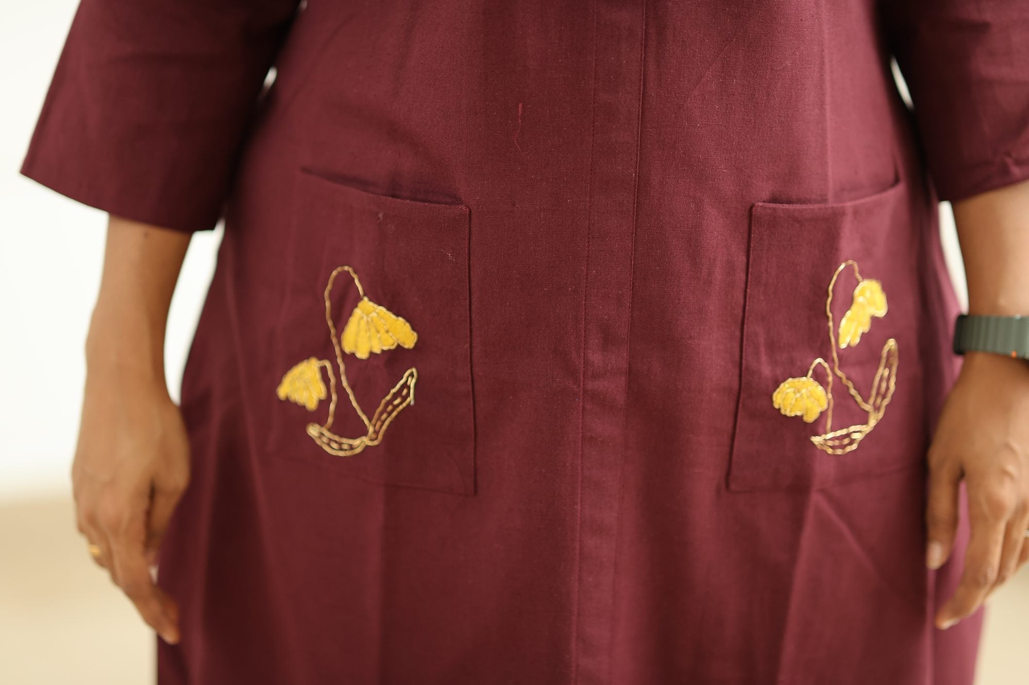 Maroon Hand-Embroidered Floral 30+ Women Everyday Office Kurta (Top Only) | MAGI0013