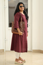 Maroon Hand-Embroidered Floral 30+ Women Everyday Office Kurta (Top Only) | MAGI0013