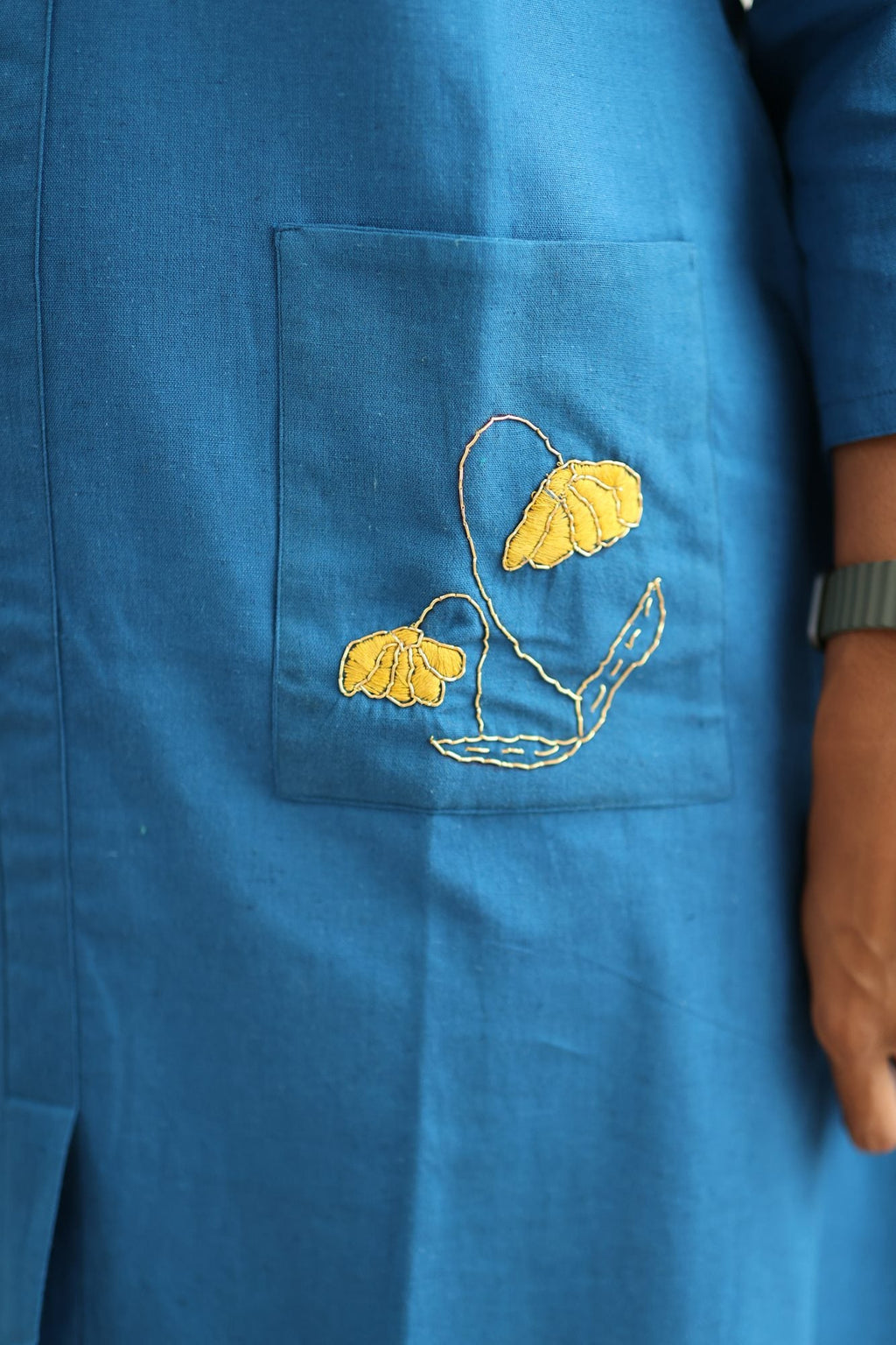 Teal Blue Hand-Embroidered Floral 30+ Women Everyday Office Kurta (Top Only) | MAGI0014