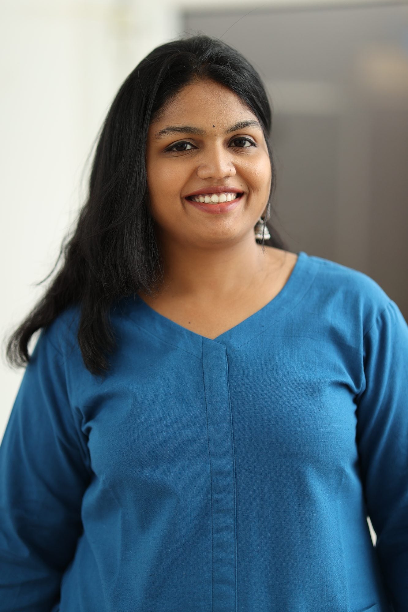 Teal Blue Hand-Embroidered Floral 30+ Women Everyday Office Kurta (Top Only) | MAGI0014