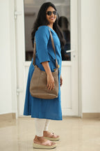 Teal Blue Hand-Embroidered Floral 30+ Women Everyday Office Kurta (Top Only) | MAGI0014