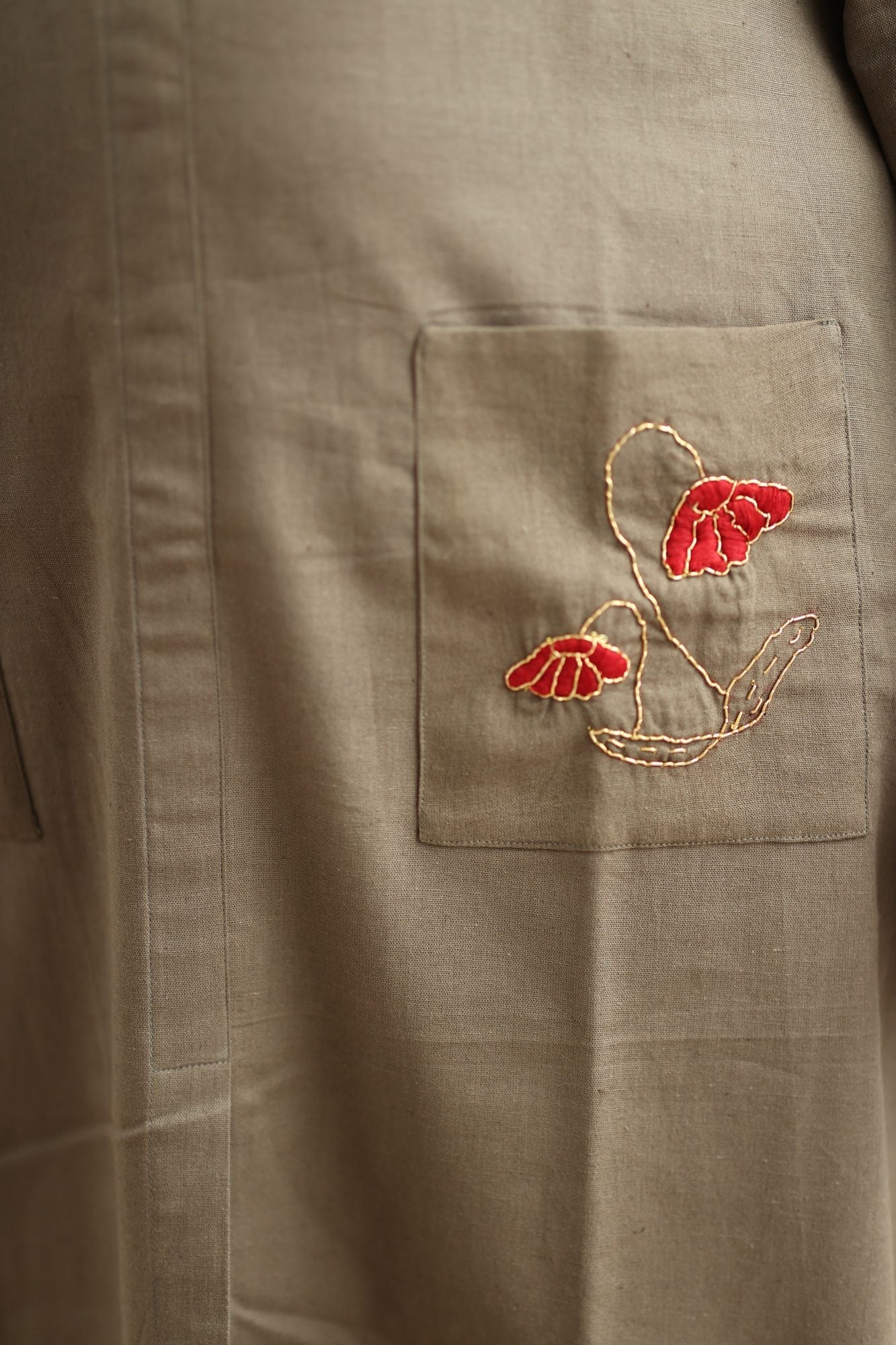 Olive Brown Hand-Embroidered Floral 30+ Women Everyday Office Kurta (Top Only) | MAGI0015