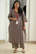 Maroon Ajrakh Print 30+ Women Everyday Office Kurta (Top + Bottom) | MAGI0016