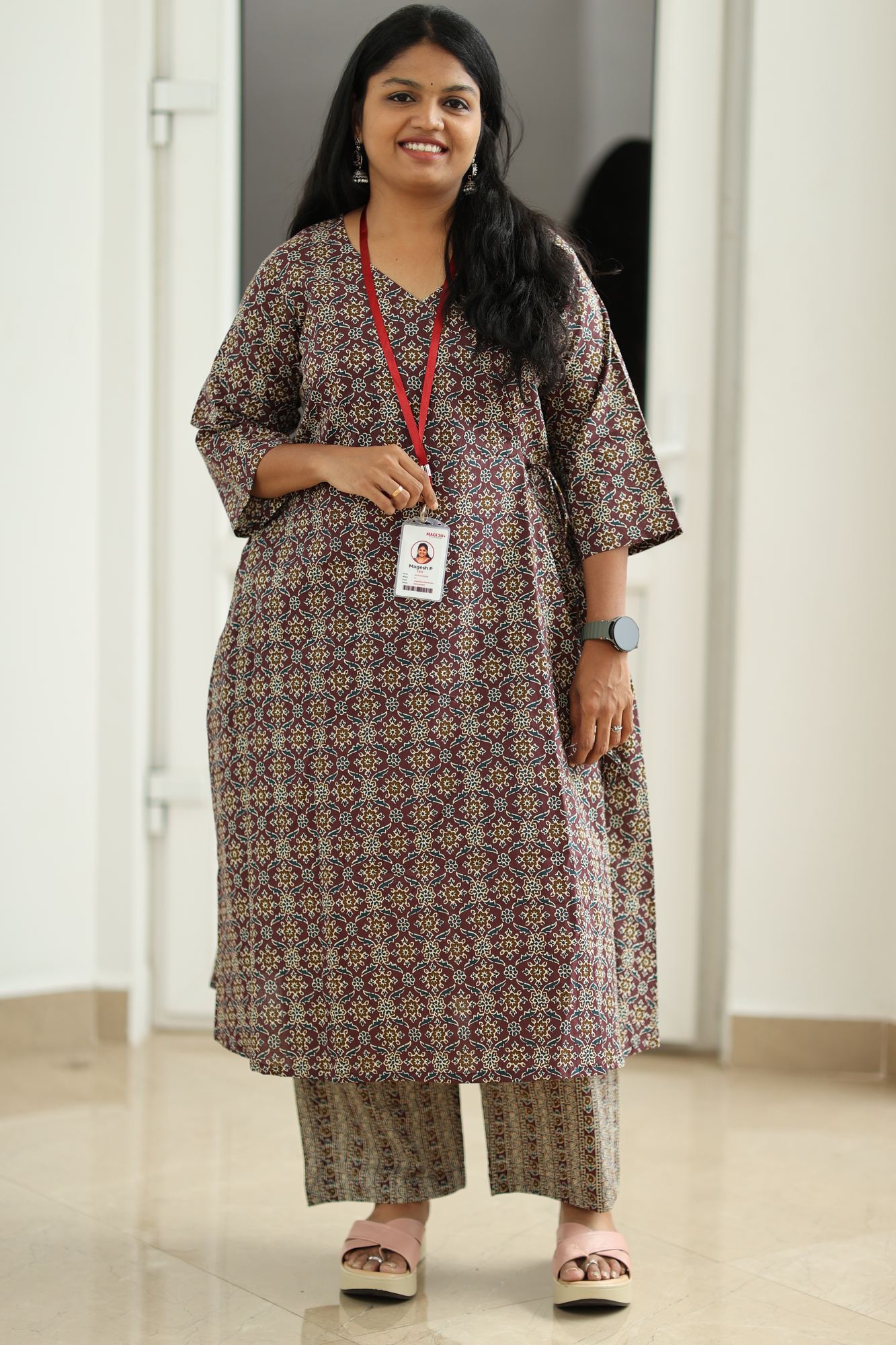 Maroon Ajrakh Print 30+ Women Everyday Office Kurta (Top + Bottom) | MAGI0016