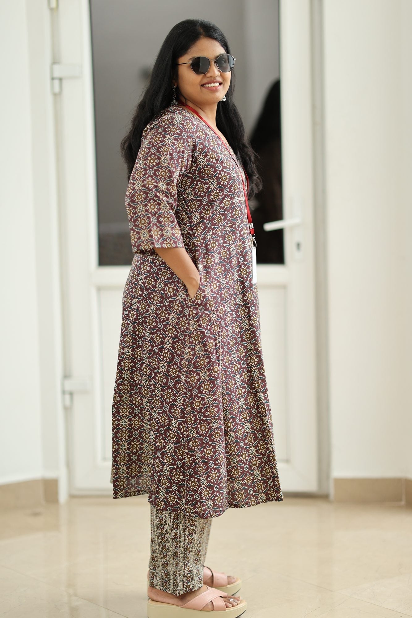 Maroon Ajrakh Print 30+ Women Everyday Office Kurta (Top + Bottom) | MAGI0016
