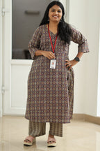 Maroon Ajrakh Print 30+ Women Everyday Office Kurta (Top + Bottom) | MAGI0016