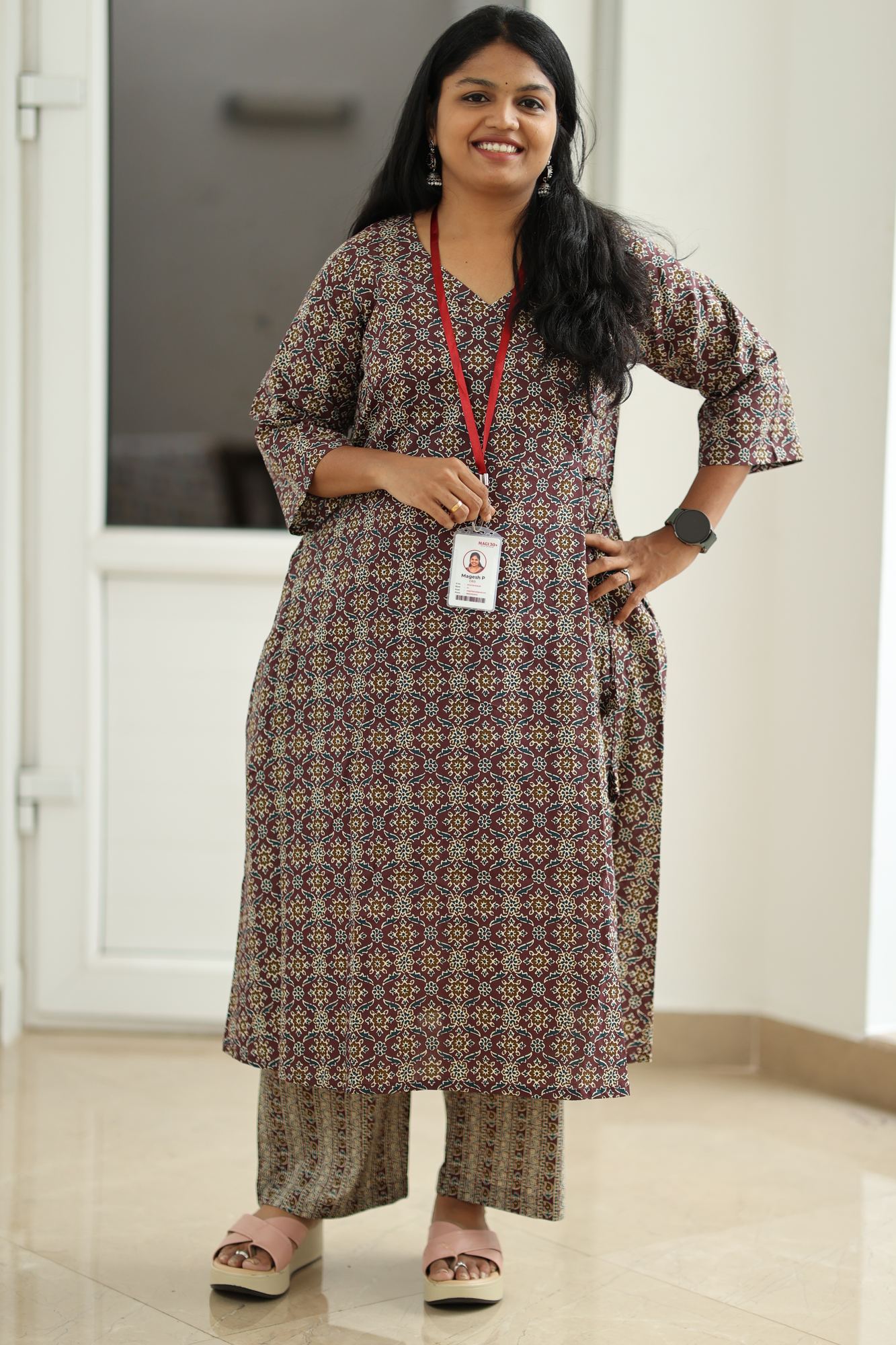 Maroon Ajrakh Print 30+ Women Everyday Office Kurta (Top + Bottom) | MAGI0016