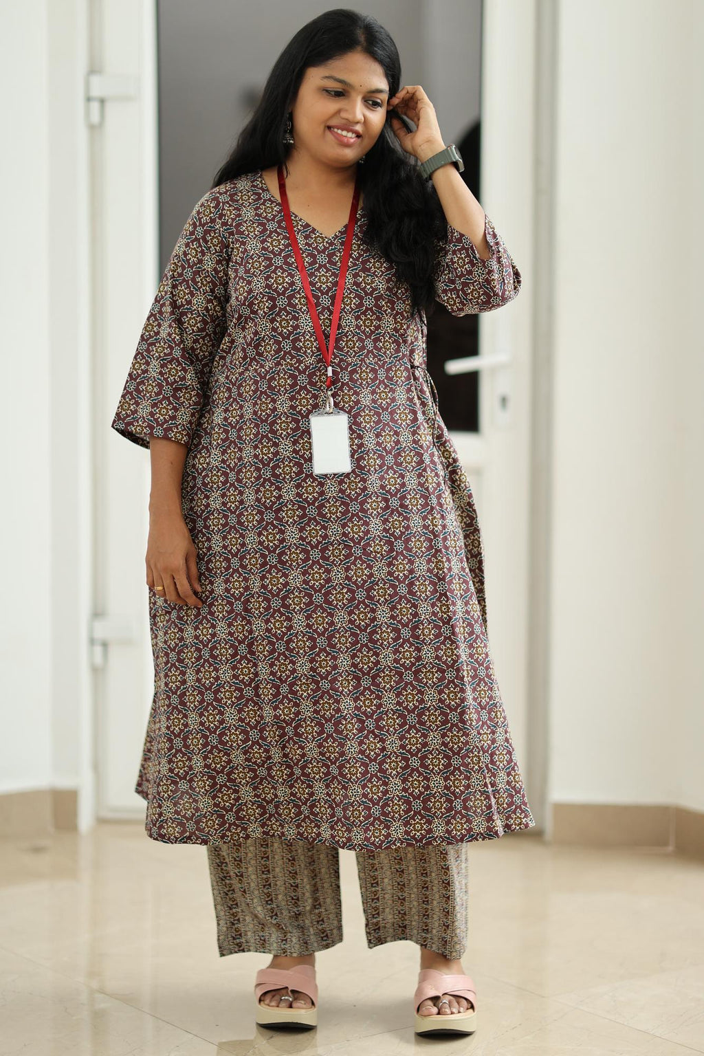 Maroon Ajrakh Print 30+ Women Everyday Office Kurta (Top + Bottom) | MAGI0016